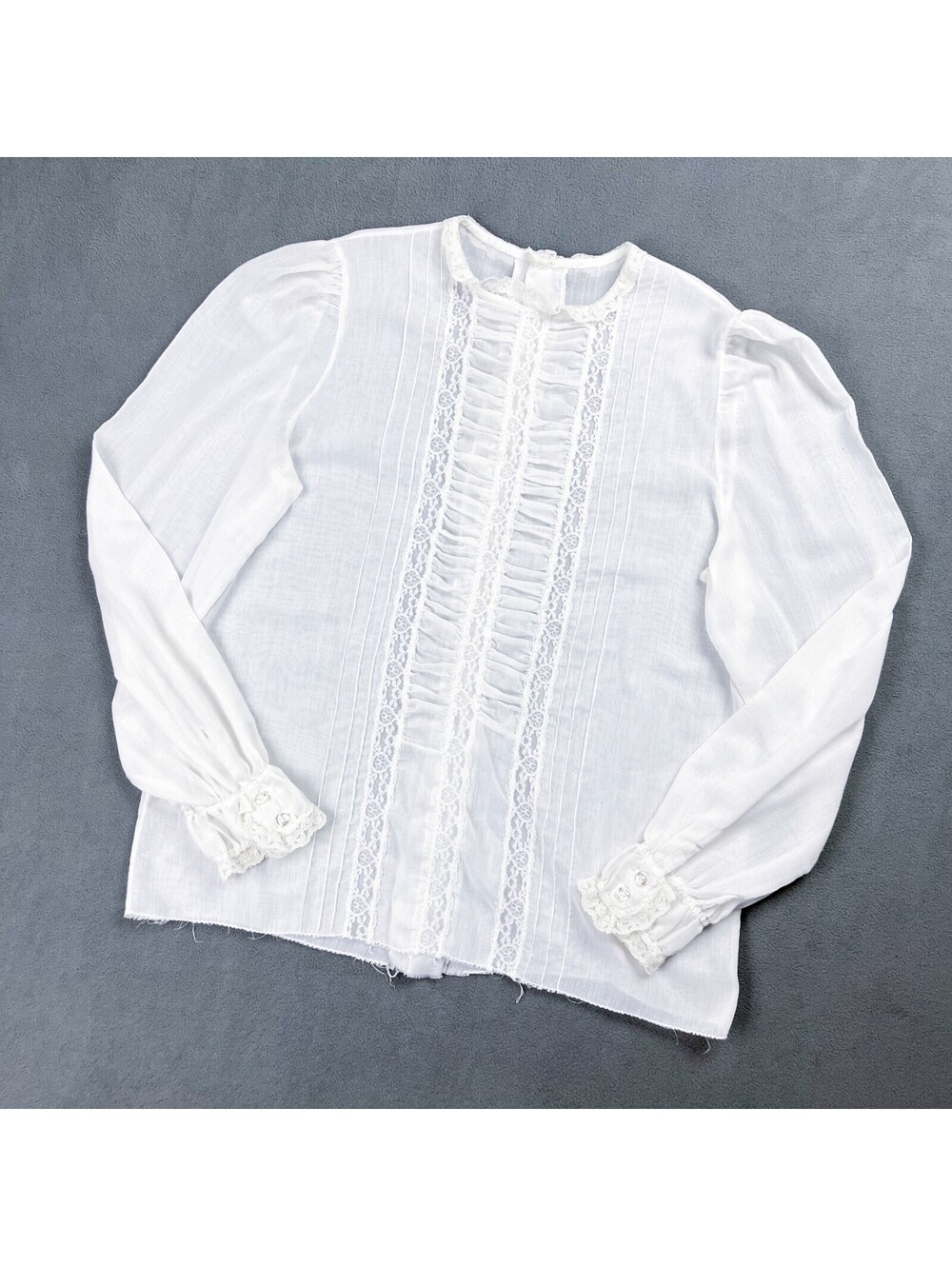 Vintage Victorian Style Blouse, White Lace Trimmed Sheer White